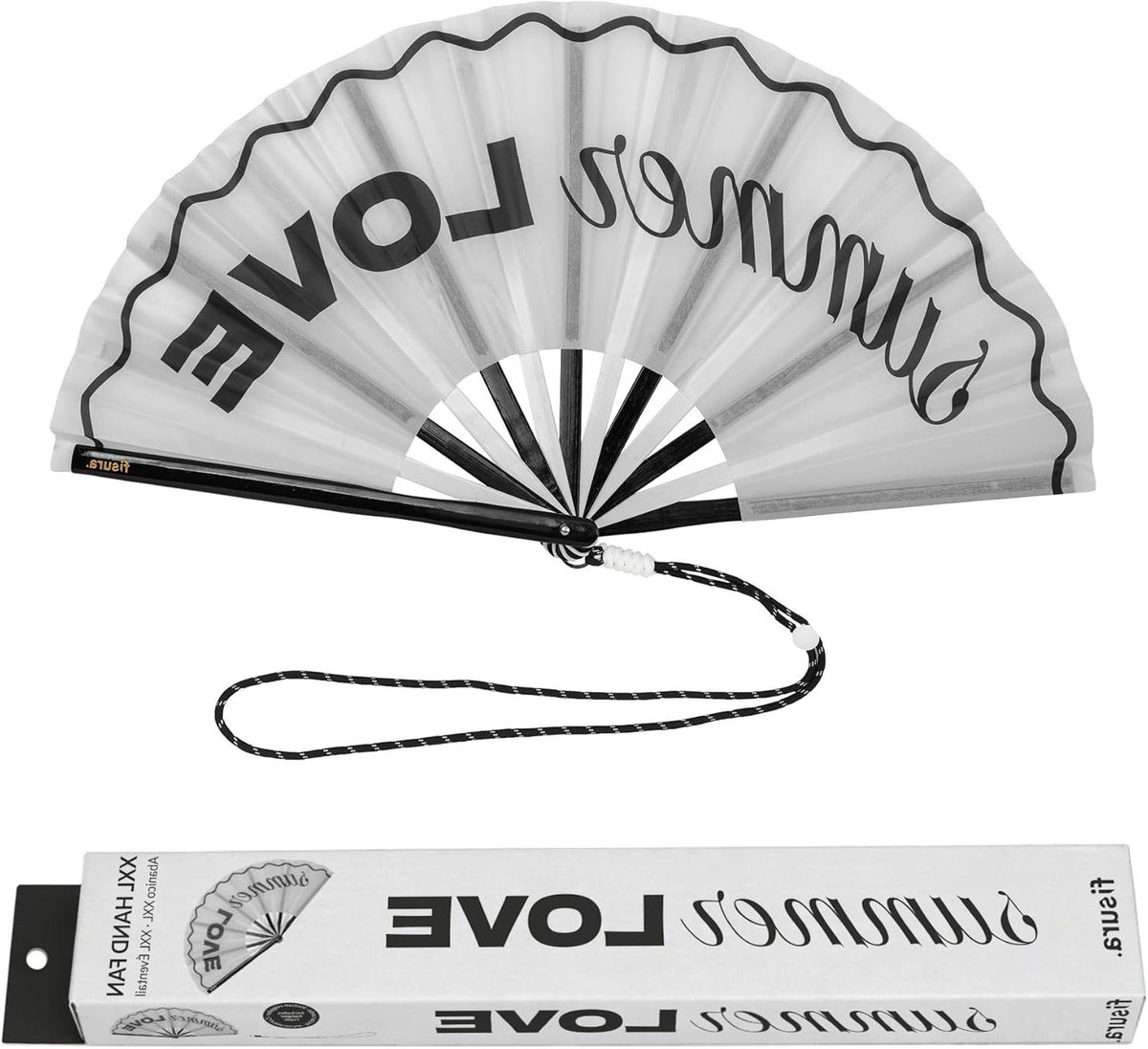 XXL Festival Fan - Grote Hout Ventilator - Koelte Blijven - Opvouwbaar Ontwerp - 64 x 33 cm - Zwart Wit