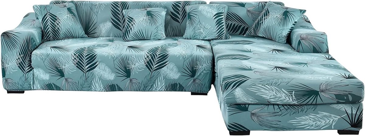 Sofa cover hoekbank L-vorm set van 2 - elastisch stretch - lichtgroen - perfect passend voor sectional banken - SnelShoppen