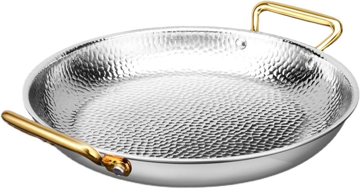 Paella Pan - Paellera Kookpan - Spaanse Gerechten Maken - Handgehamerd Roestvrij Staal - 28 cm - Zilver