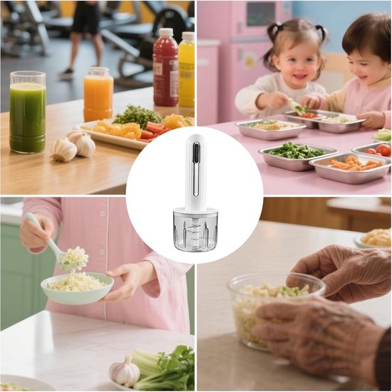 Elektrische Keukenmachine - Knoflookhakker Mini - Snel Ingrediënten Verwerken - USB-oplaadbaar Draadloos - 400 ml Kom - Wit — afbeelding 4