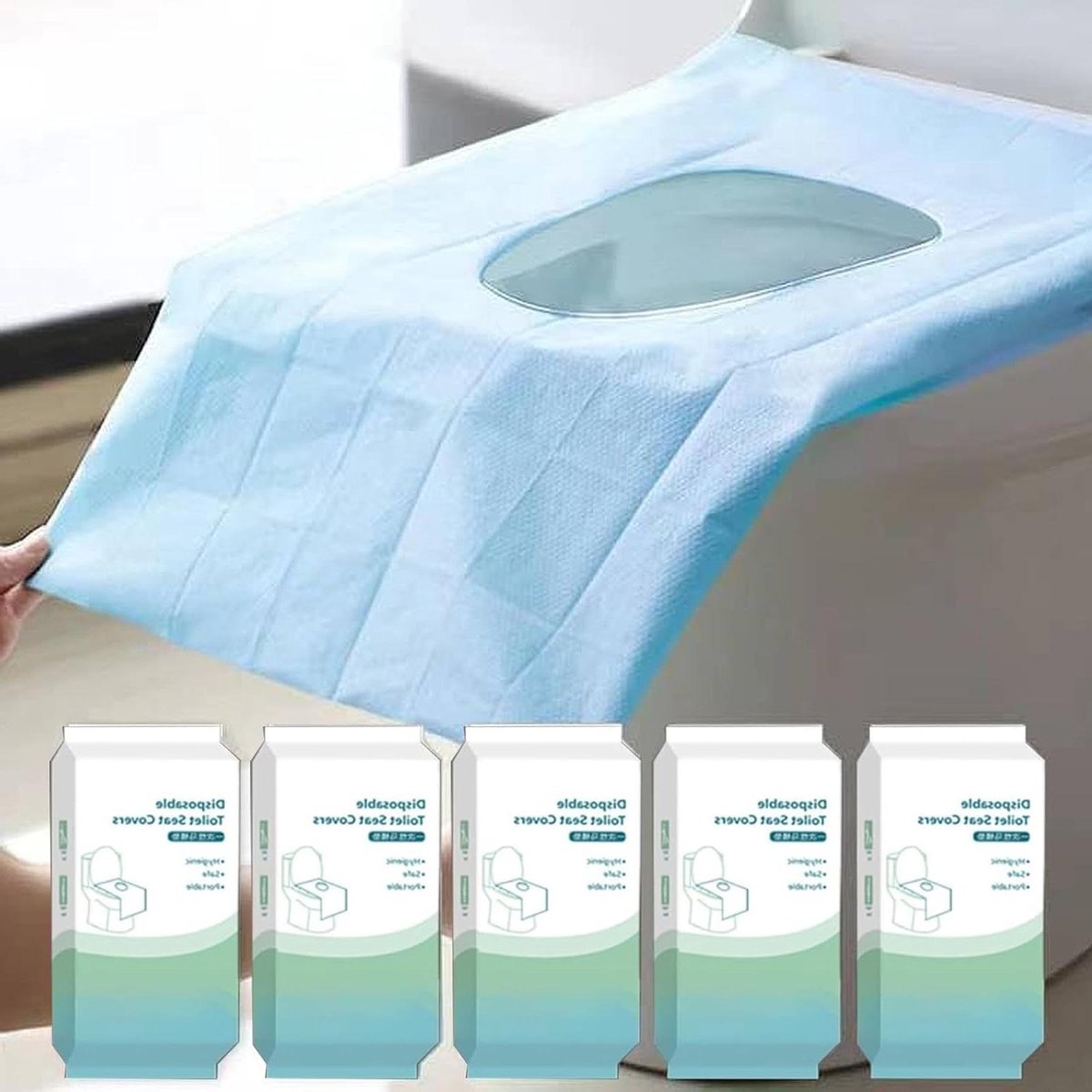 Wegwerp Toilet Brilhoezen - Toilet Covers - Hygiënisch Reizen - Extra Groot Non-Slip - 40x51cm - Blauw