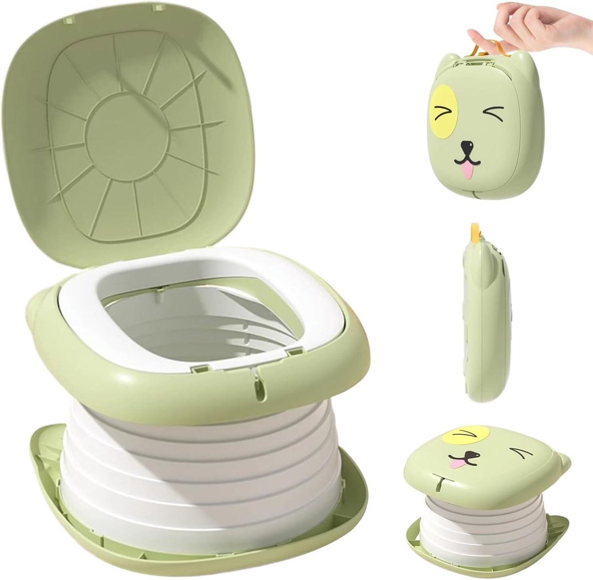 Reispotje Opvouwbaar - Draagbaar Toilet Peuter - Onderweg Zindelijkheid - Stabiel Antislip Ontwerp - 24 x 5 cm Gevouwen - Groen
