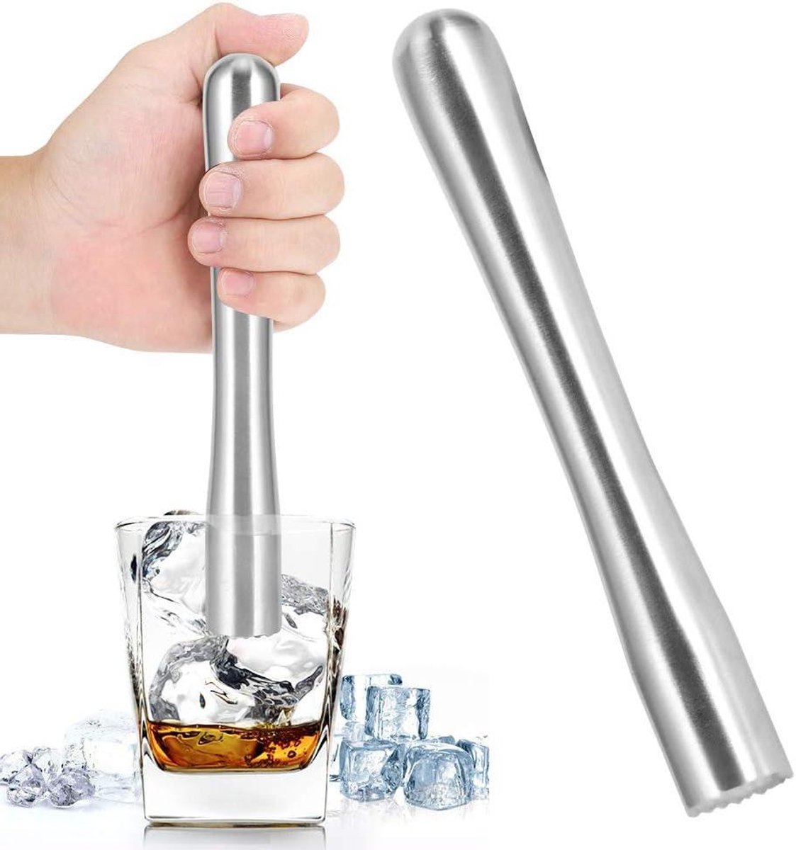 Ijsbreekstaaf - Cocktail Muddler - Drankjes Maken - Ruitvormige Kop - 22.5 cm - Zilver