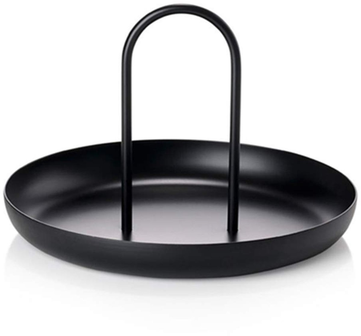Ronde sieradenbak, decoratieve ronde plastic bak met handvat, zwart.