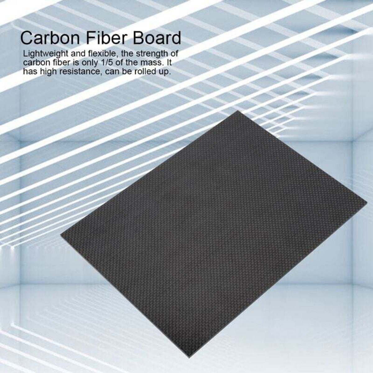 Hoogwaardige keperbinding koolstofvezelplaat geschikt voor een glanzend gepolijst oppervlak, afgeschikt vooringen 200 x 300 x 0,5 mm.