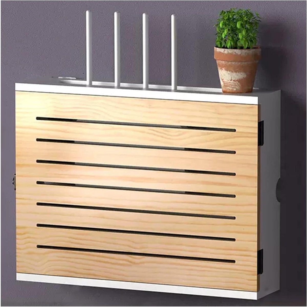 Router Opbergdoos - Netwerk Kast - Kabel Beheer - Ventilatie Ontwerp - 36-52 cm - Houtkleur