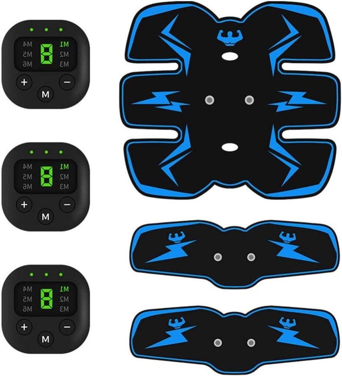 Elektrische Spierstimulator - Fitness Toner - Lichaamsvorming - 6 Modi 9 Niveaus - 3 Apparaten - Blauw