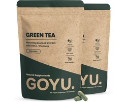 GOYU Groene thee Extract 200 mg (L-Theanine) Combideal 2x 60 Capsules - Groenetheeextract 98% L-theanine - 200 mg per capsule - 60 capsules - Vegan - Zonder toevoegingen - Lab getest - 30 tot 60 dagen voorraad per zakje