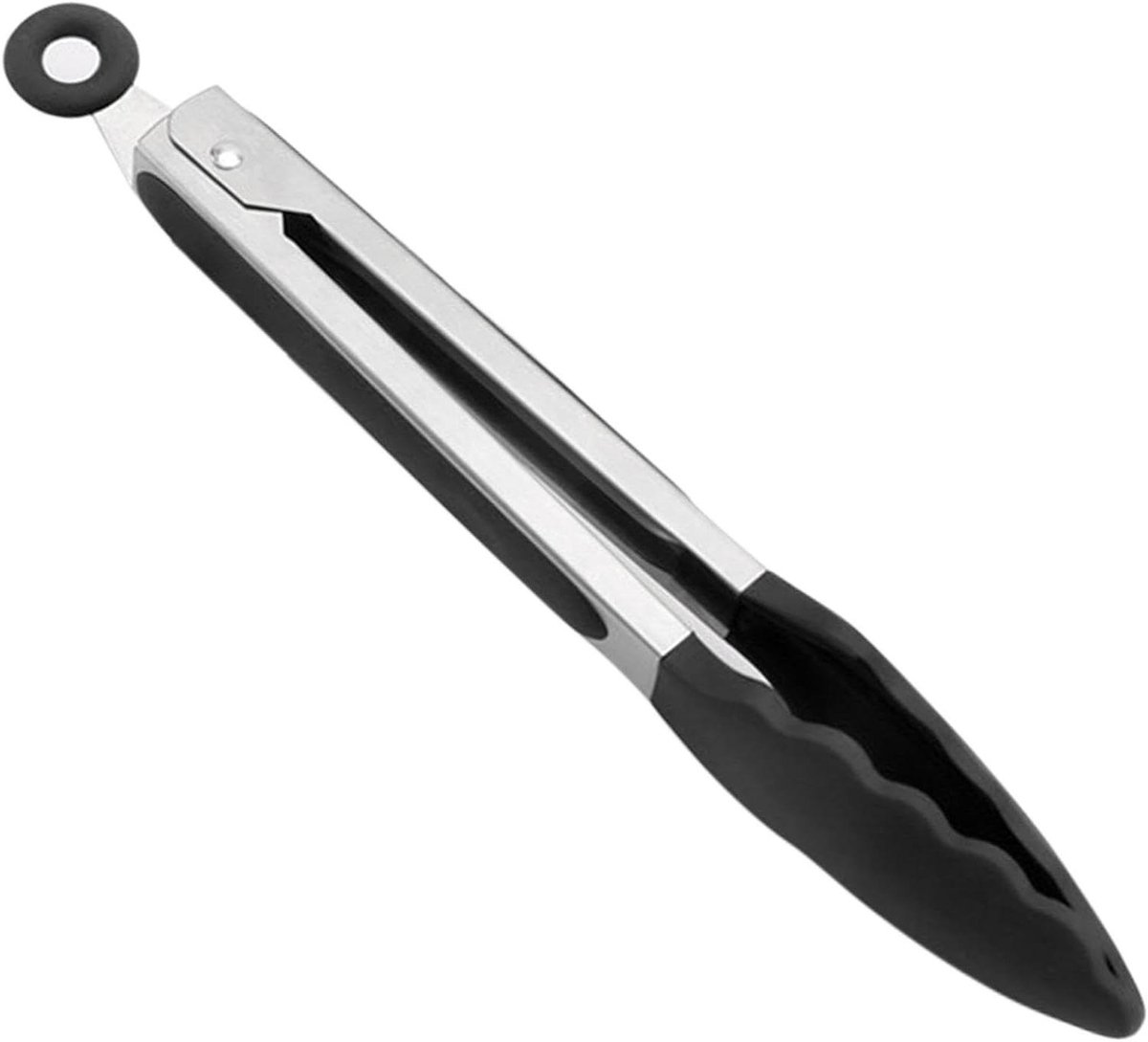 Kooktang - Keukentang Grilltang - Eten Bereiden - Ergonomische Handgreep - 22.5 cm - Zwart