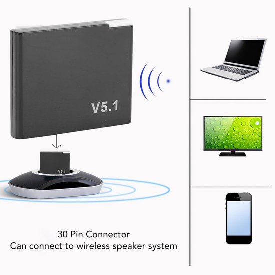 Bluetooth Ontvanger Adapter - Muziek Streamer - Draadloos Muziek Luisteren - Bluetooth 5.1 Technologie - 30-Pin Connector - Zwart — afbeelding 3