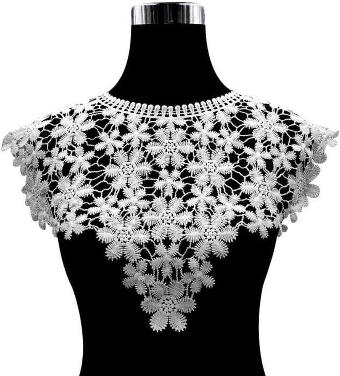 Elegante Geborduurde Kraag van Kant met Applicaties voor Kostuums, Bruidsjurken en Decoratie, Wit