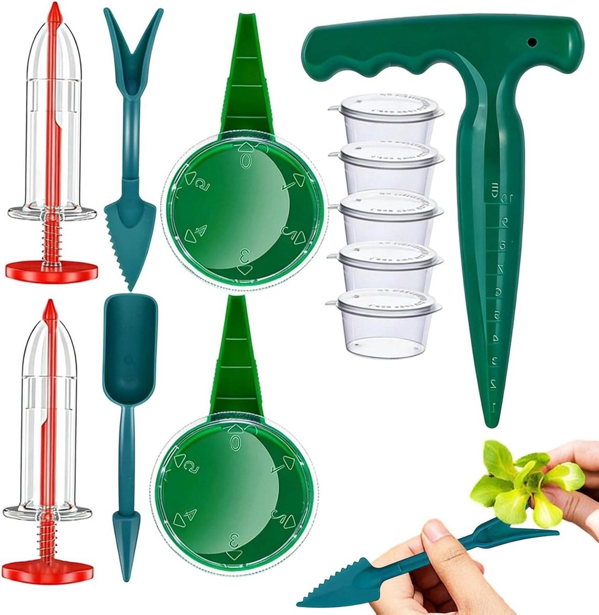 Mini Zaaizaadset - Handgereedschap Tuin - Precisie Zaaien - Werkbesparende Zaaddispenser - 18 x 14 x 3.5 cm - Grijs