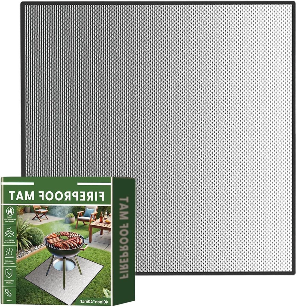 Grillmat - Buiten Tapijt - Terras Beschermen - Hittebestendig Antislip - 100x100 cm - Zilver