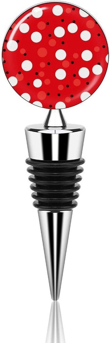 Wijnstopper - Flesafsluiter - Fles bewaren - Decoratief patroon - 10 cm - Wit met stippen