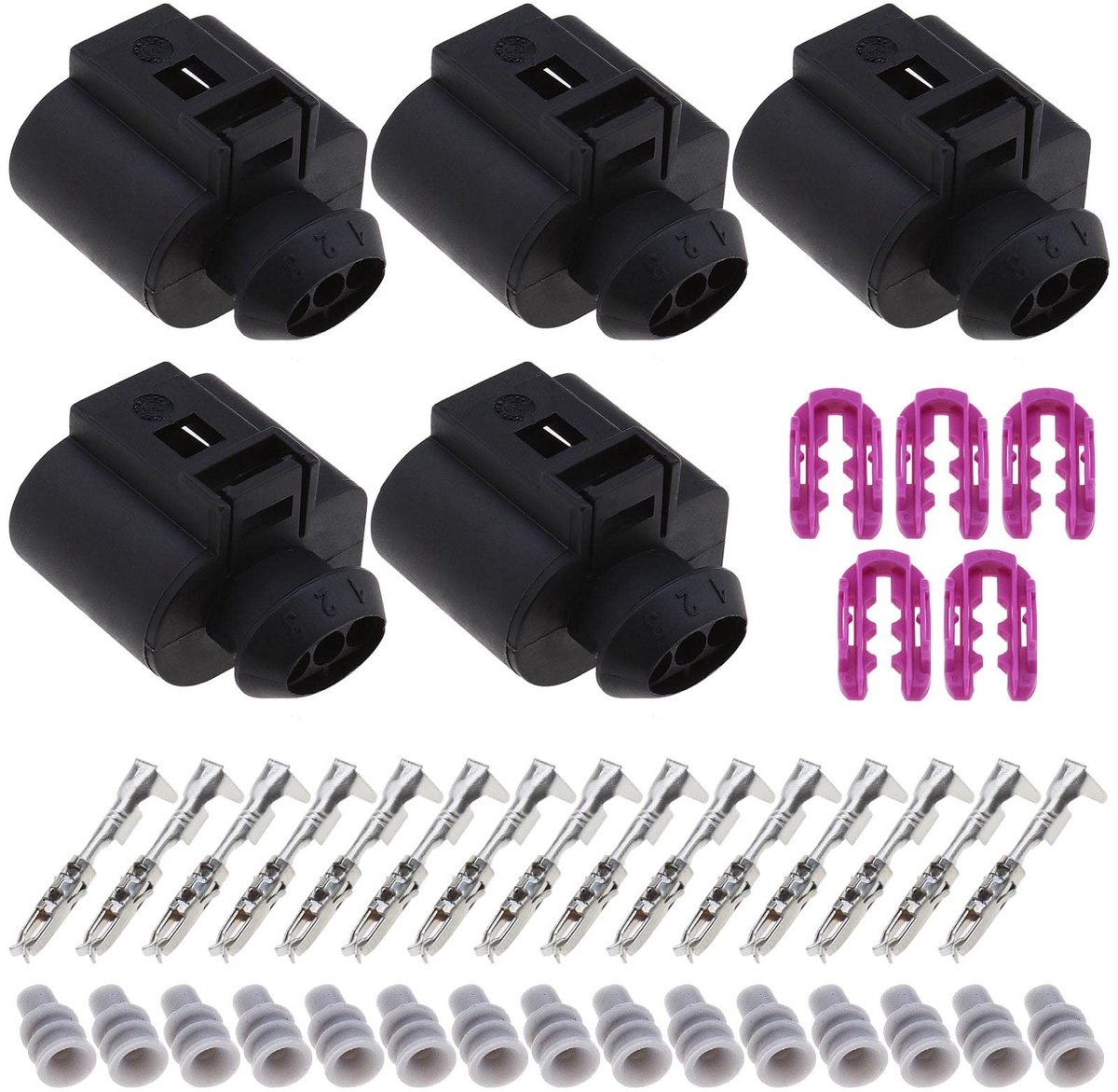 Dailygoody - Auto 3 Pin Vrouwelijke Connectoren - Waterdichte Reparatie Kit - Zwart - Vrouwelijke Sensor Plug Kit - Geschikt voor VW, Audi, Seat, Skod