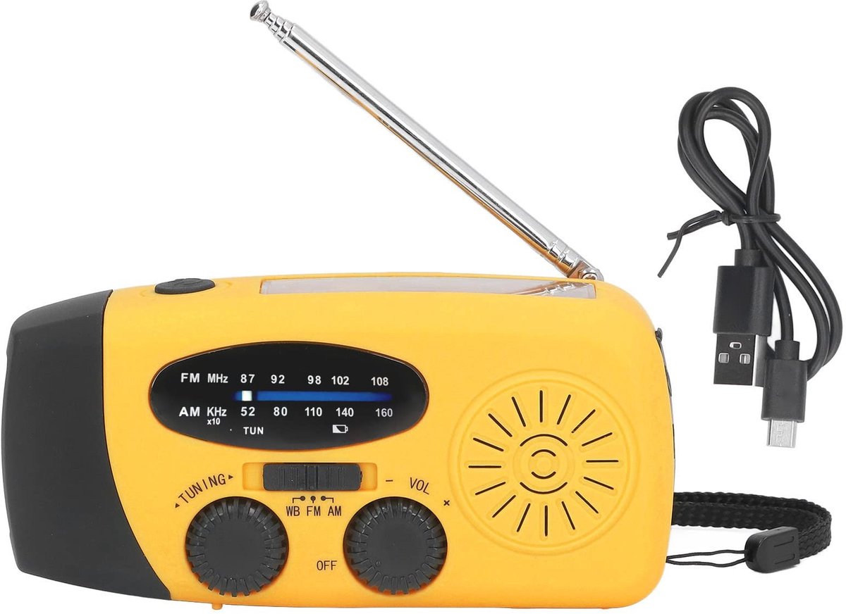 Dailygoody - Solar Radio - Emergency Radio - Hand Crank Solar Radio - Oranje - LED Radio met Zaklamp - Voor Outdoor Camping - Multifunctioneel