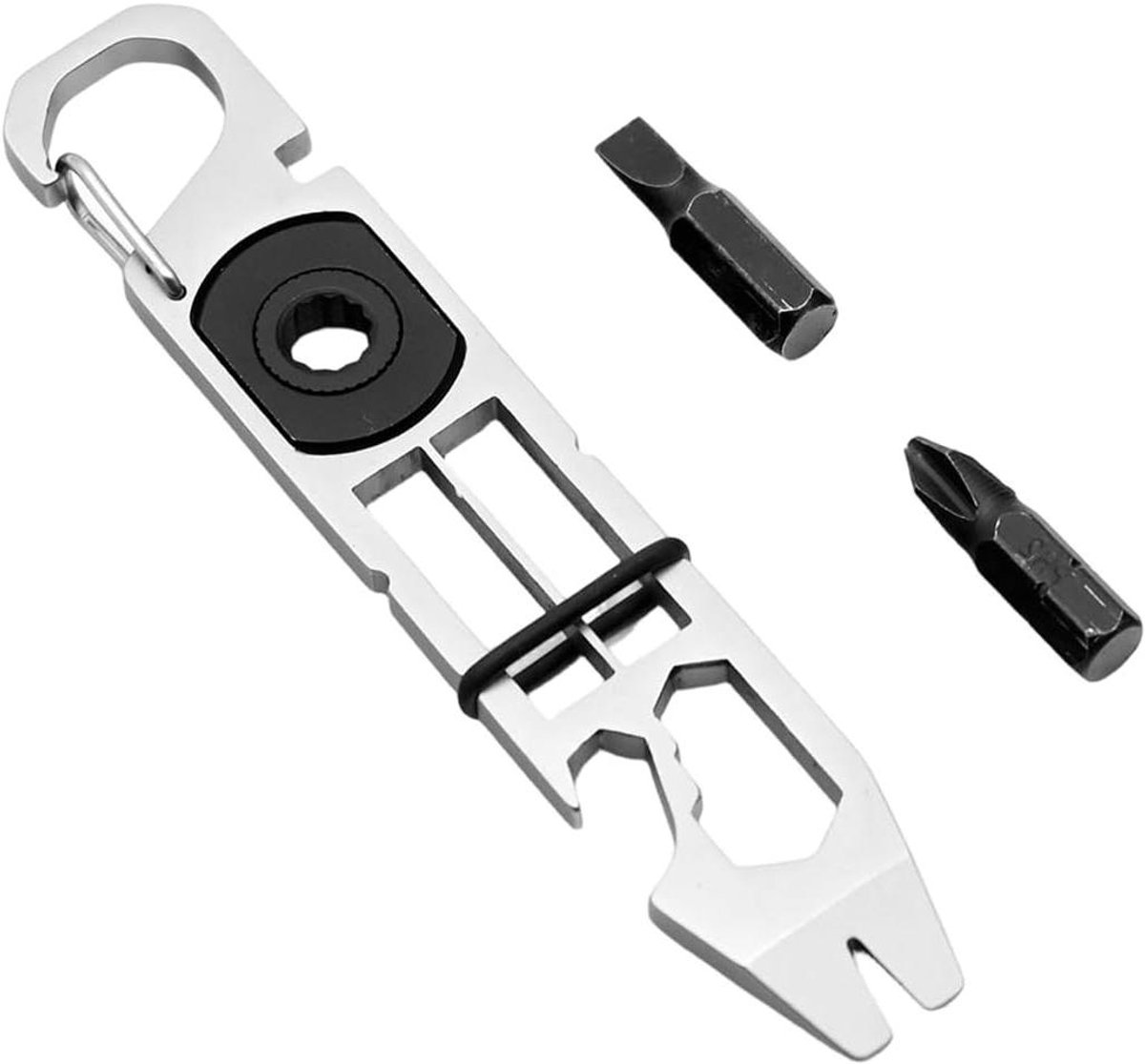Multitool Sleutelhanger - Flesopener Clip - Outdoor Activiteiten - Roestvrij Staal - 11.5 cm - Zilver