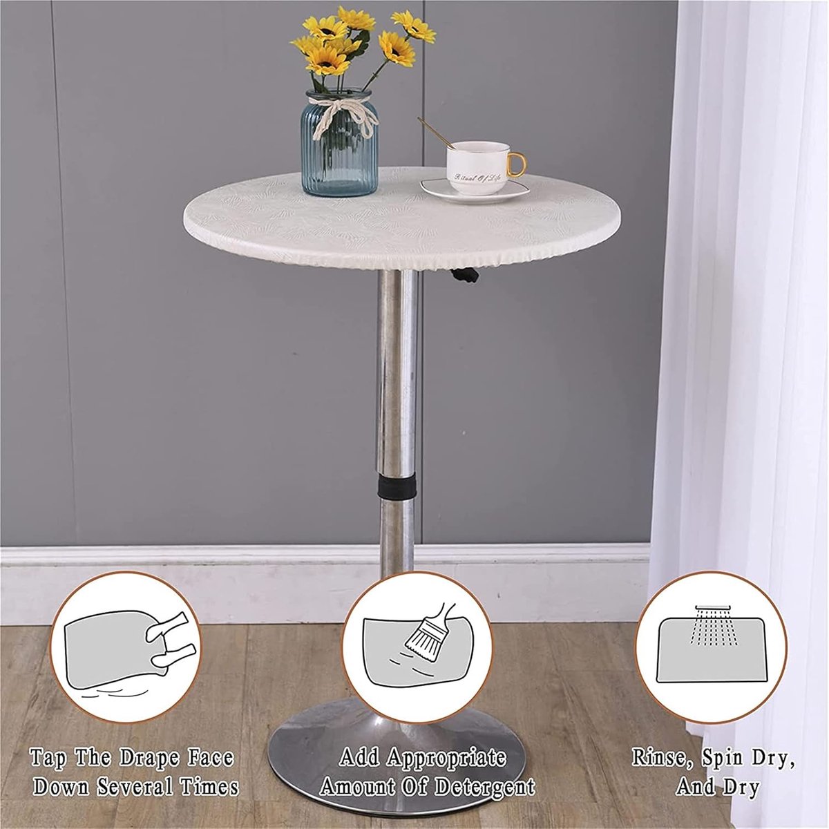 Tuintafelkleed Rond - Afwasbaar Tafelzeil - Tafel Beschermen - Elastische Rand - 160cm - Wit