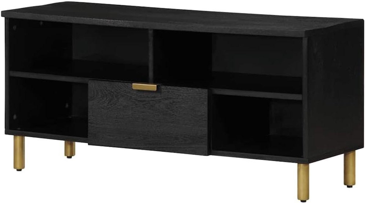 TV-kast Hout - Tv meubel Lowboard - Opbergen Elektronica - Glad Oppervlak - 100 x 33 x 46 cm - Zwart