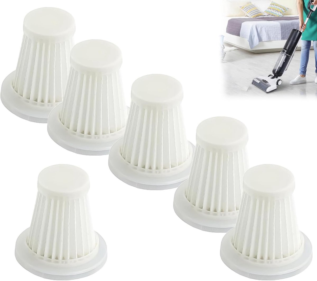 Set van 6 Wasbare Herbruikbare HEPA Filters voor Handstofzuiger - Vervangfilters en Accessoires voor Auto Stofzuiger en Huishoudelijke Stofzuigers