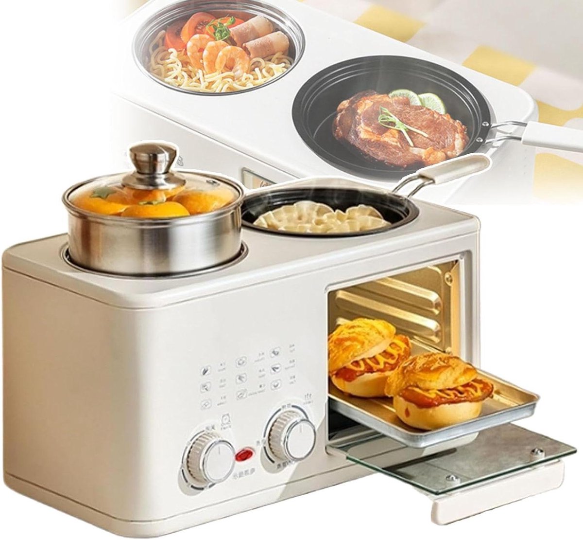 Ontbijtapparaat met Oven - Keukenmachine Ontbijt - Snel Ontbijt Maken - 4-in-1 Functionaliteit - 8 Liter Oven - Wit