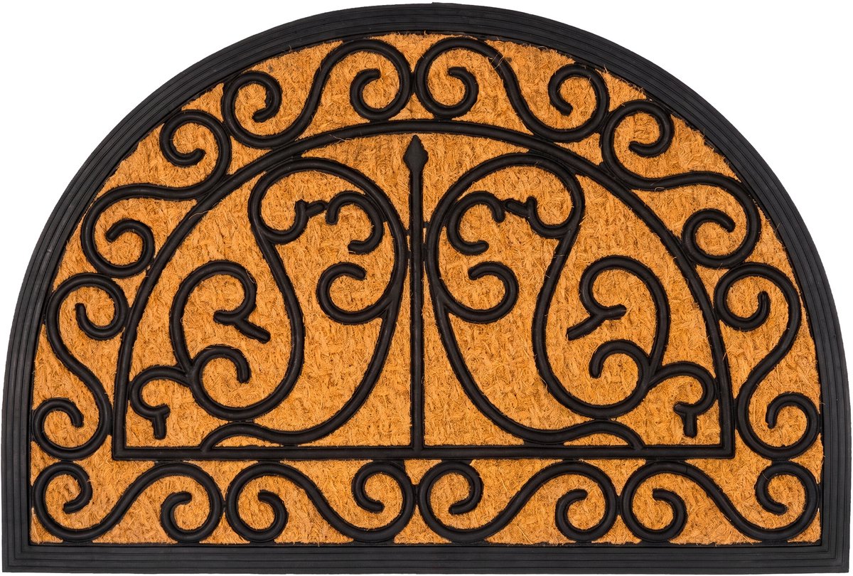 Deurmat kokos - 60x40 cm - halfrond - ornamenten A - antislip