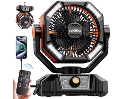 Velmio Camping Ventilator - 20000 mAh - Oplaadbare Ventilator met Lamp & Powerbank - Met Afstandsbediening - 8 Windstanden - Voor Camping, Tent & Noodgebruik - Oranje -