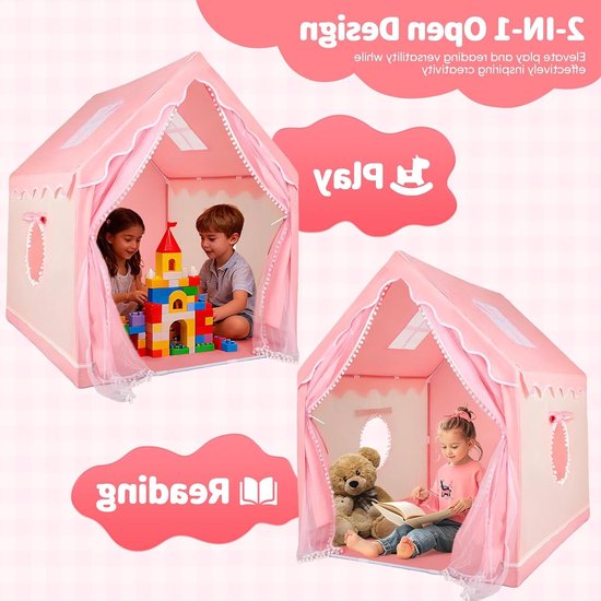 Speelhuisje voor Kinderen - Roze Prinsessen Tent voor Binnen, 120 x 100 x 130 cm, Snel Op te Setten en Draagbaar, Perfect voor Meisjes en Creatief Spelen van Merkloos — afbeelding 2