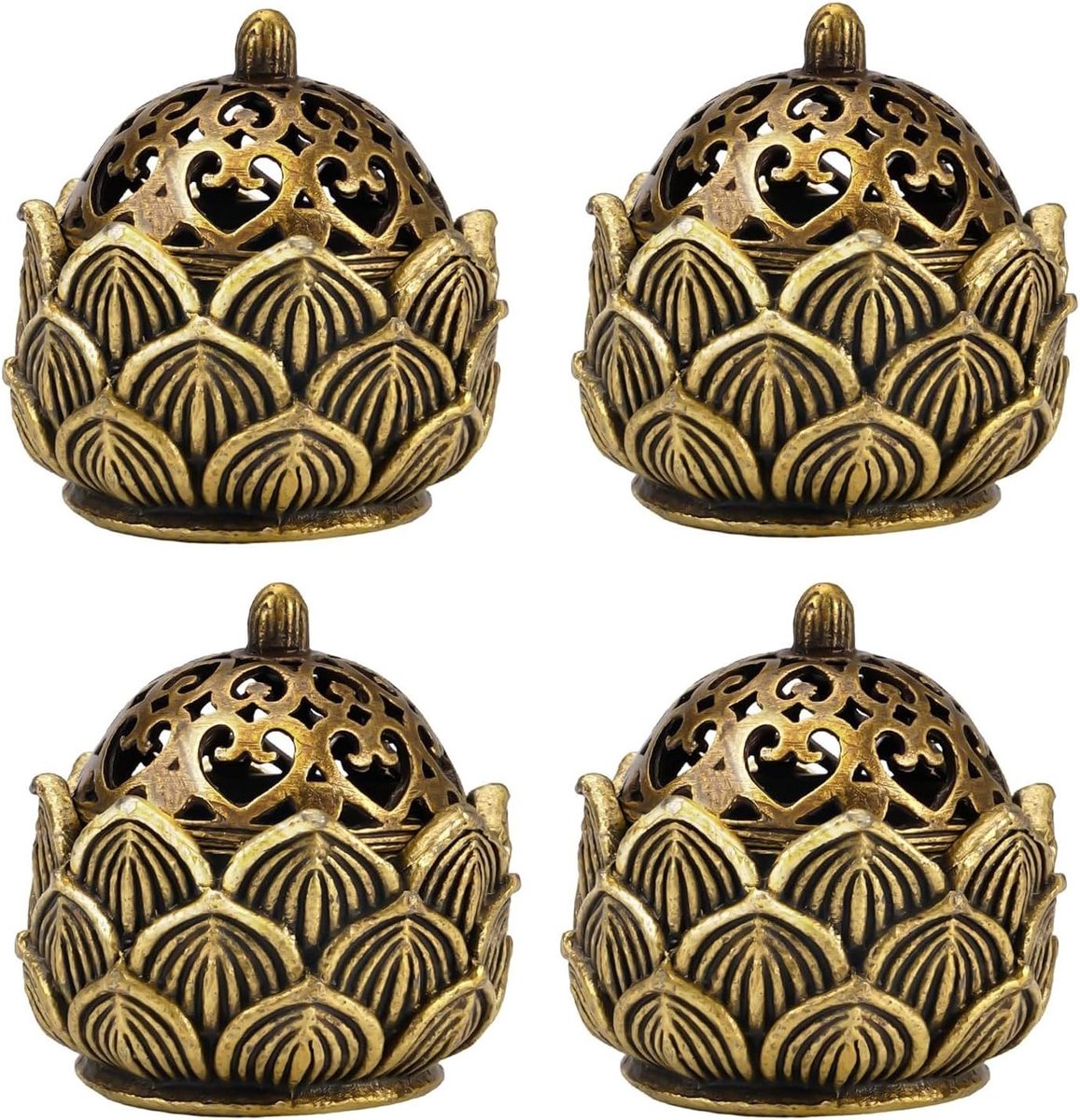 Retro Lotus Incense Cone Holder - 4 Stuks Bronzen Wierookkaarsenhouder voor Thuis, Kantoor en Tuin Decoratie - 4 cm Hoog