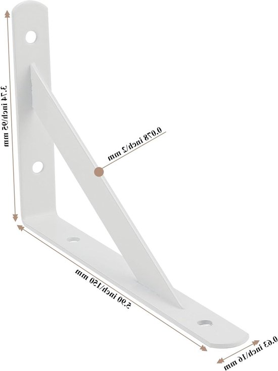 12 Stuks 6 Inch Witte Planksteunen, Metalen Driehoekige Beugels met Schroeven voor Wandplanken en Zwevende Planken, 90 Graden Hoek — afbeelding 5
