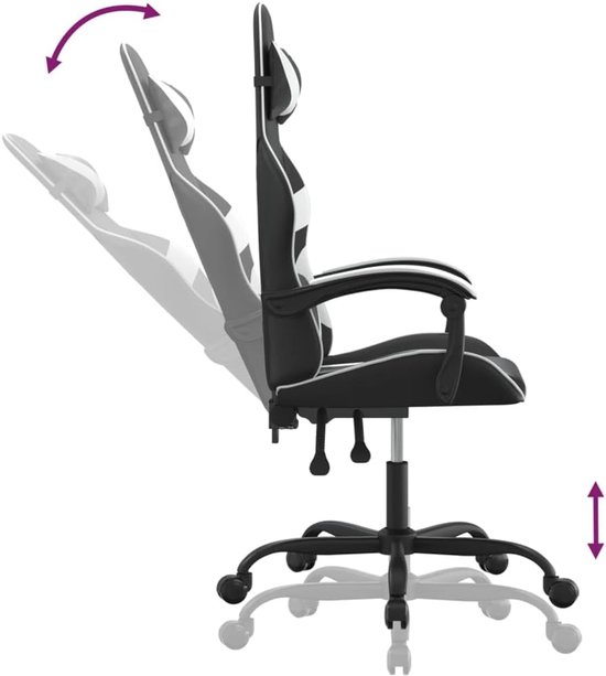 Gaming Stoel - Speelstoel Bureau Stoel - Comfortabel Gamen - Verstelbare Rugleuning - 1 stuk - Zwart Wit — afbeelding 5