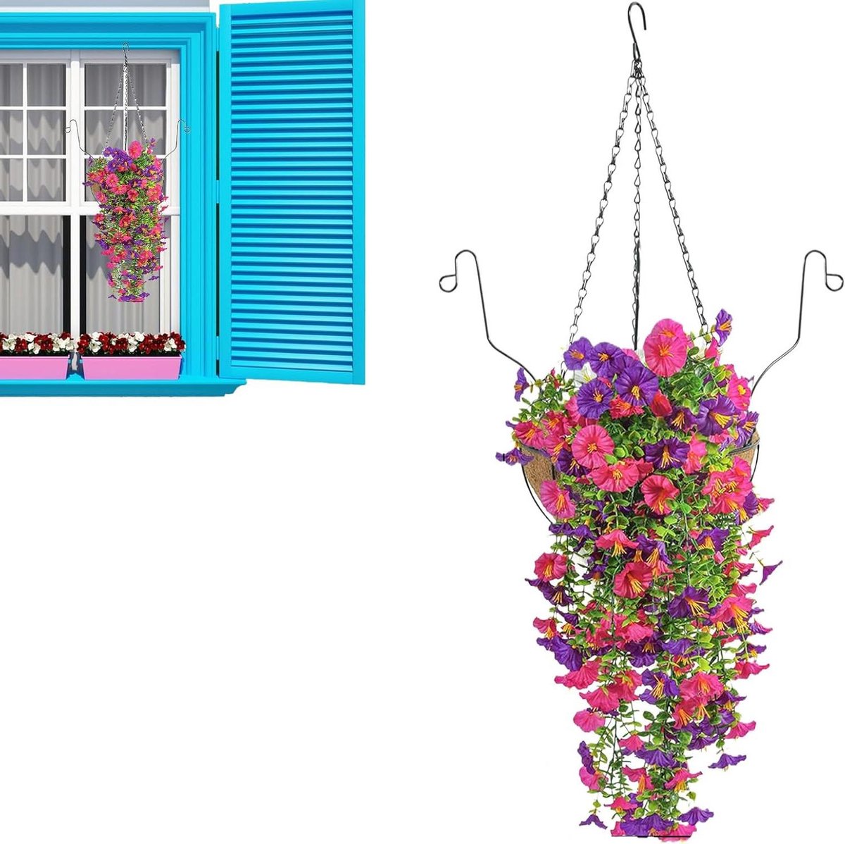 Kunstbloemen mand - Hangende bloemen decoratie - Buiten versieren - Altijd levendig - 23 x 275 x 23 cm