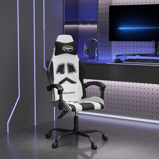 Gaming stoel - Fauteuil Speelstoel - Comfortabel gamen - Verstelbare rugleuning - 1 stuk - Wit en zwart — afbeelding 3