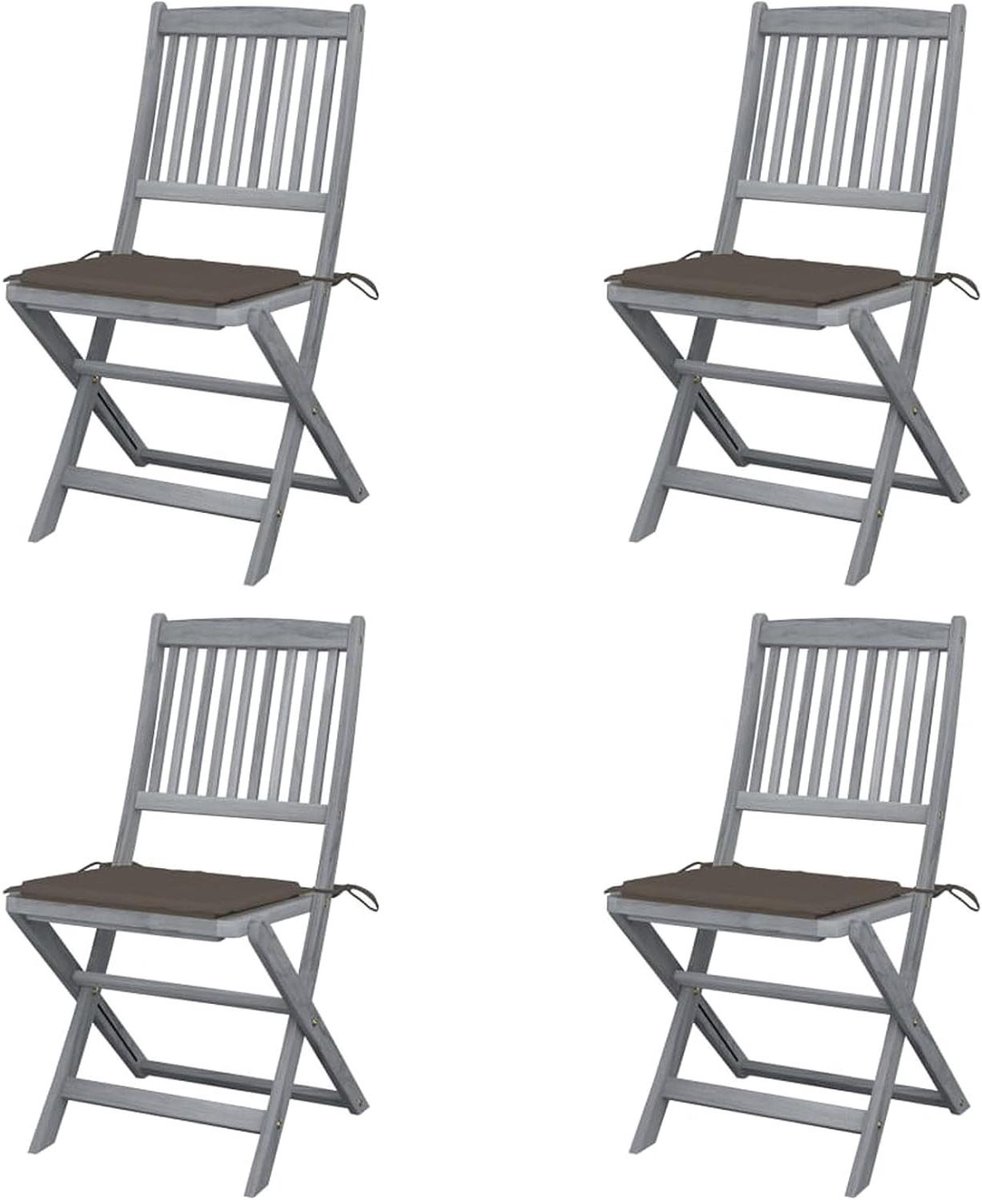 Klapstoelen Tuin - Tuinstoelen Hout - Buiten Zitten - Massief Acaciahout - 4 stuks - Grijs
