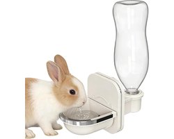 Waterfles Kleine Dieren - Drinkbak Huisdier - Hygiënisch Drinken - Druppelvrije Afdichting - 21.5 cm Hoogte - Wit
