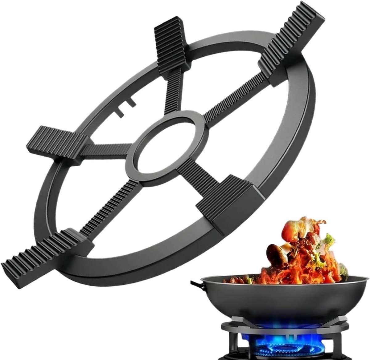 Fornuis Ringen - Pan Ondersteuning - Stabiel Koken - Antislip Klauwen - 25 cm Diameter - Zwart