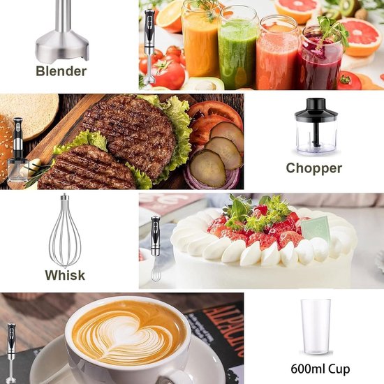 Staafmixer Set - Keukenmixer - Eten Bereiden - 5-in-1 Functies - 600ml Maatbeker - Zwart — afbeelding 3