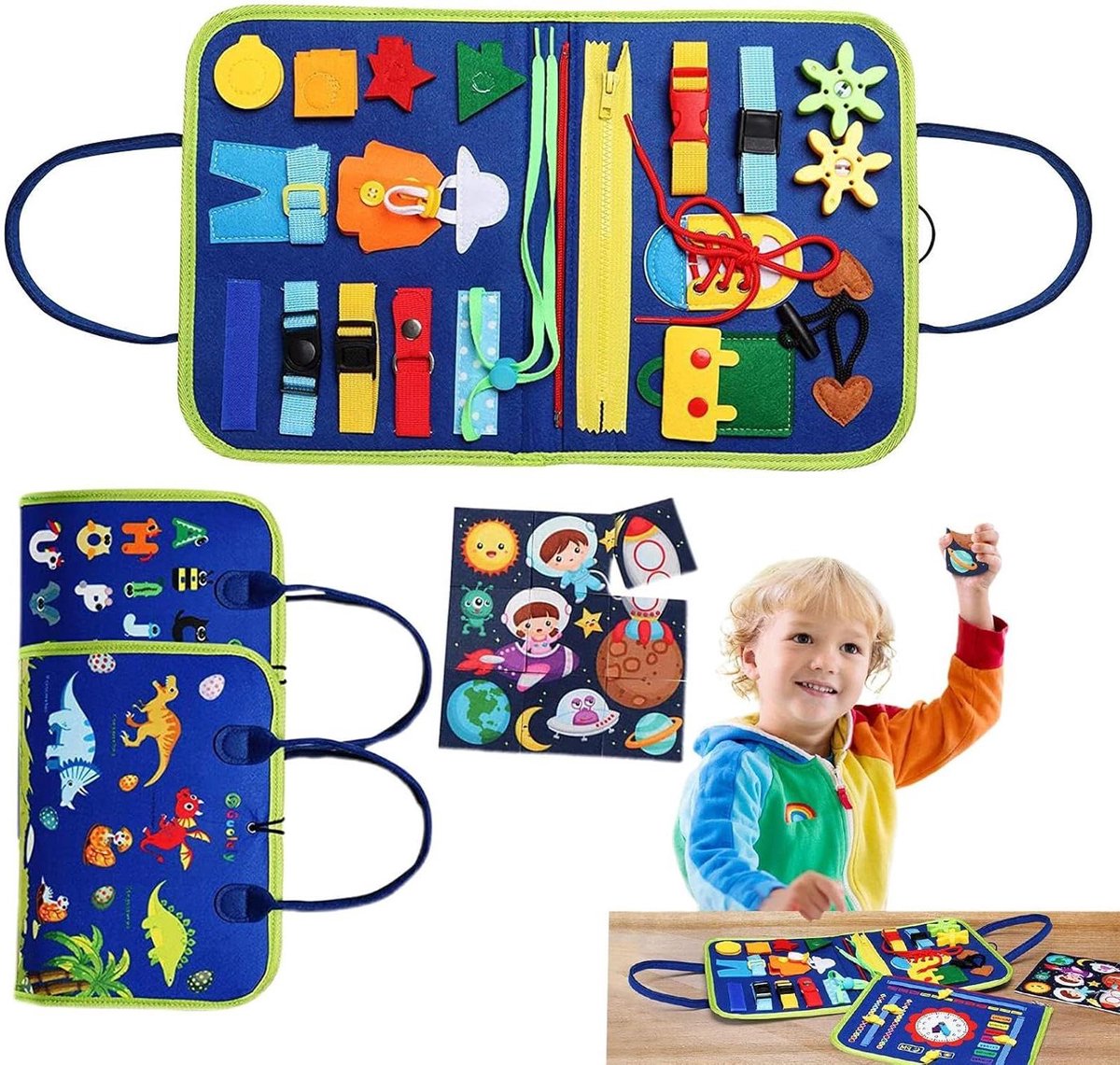 Activiteitenboek Peuters - Zintuiglijk Viltbord - Ontwikkeling Levensvaardigheden - Meerdere Leeractiviteiten - 32 x 26 cm - Blauw