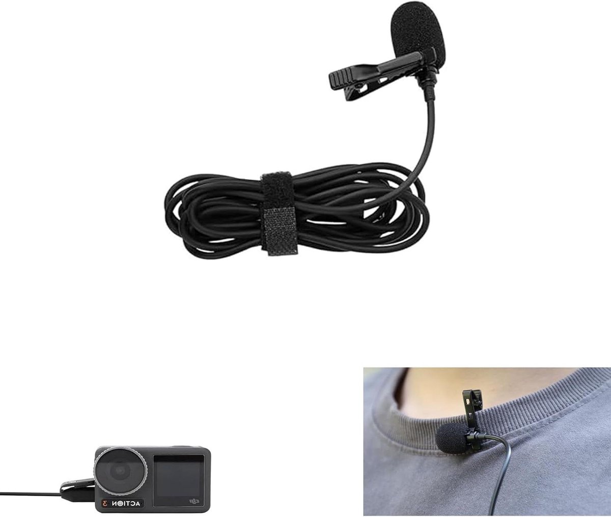 Lavalier Microphone for Insta360 X5/Go Ultra for DJI Osmo 360/Pocket 3/Action 5 Pro/4/3/2 Omnidirectional Condenser Type C Recording Microphone 1.5m Wire Accessories for Action Camera