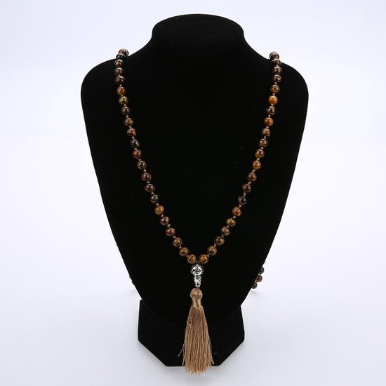 Mala Ketting - Gebedskralen Japa - Meditatie Yoga - Natuursteen 108 Kralen - 44 inch - Tijgeroog — afbeelding 2