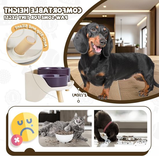 Verhoogde Voerbakstandaard voor Kleine en Middelgrote Honden en Katten - Geschikt voor Voedsel- en Waterbakken tot 15 cm - Comfortabel Eten en Drinken in Grijs — afbeelding 2