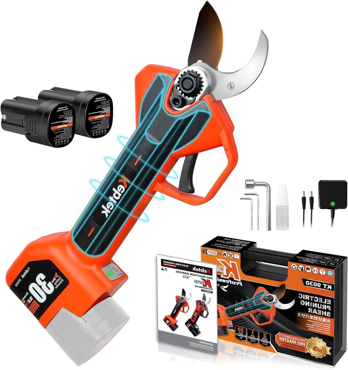 Professionele Accu Snoeischaar 16.8 V met 2 Batterijen van 2500 mAh, Veiligheidsschakelaar, Ideaal voor Bomen, Takken en Rozen, 8-10 Uur Gebruikstijd