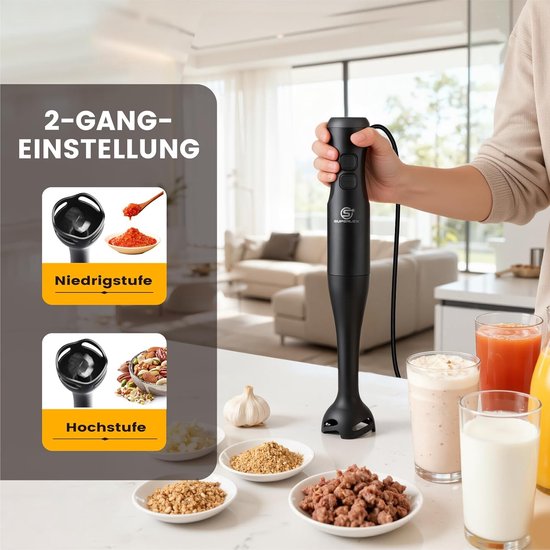 Staafmixer - Handblender Pureerstaaf - Keukenbereidingen - 3-in-1 met accessoires - 382 cm hoog - Zwart — afbeelding 3