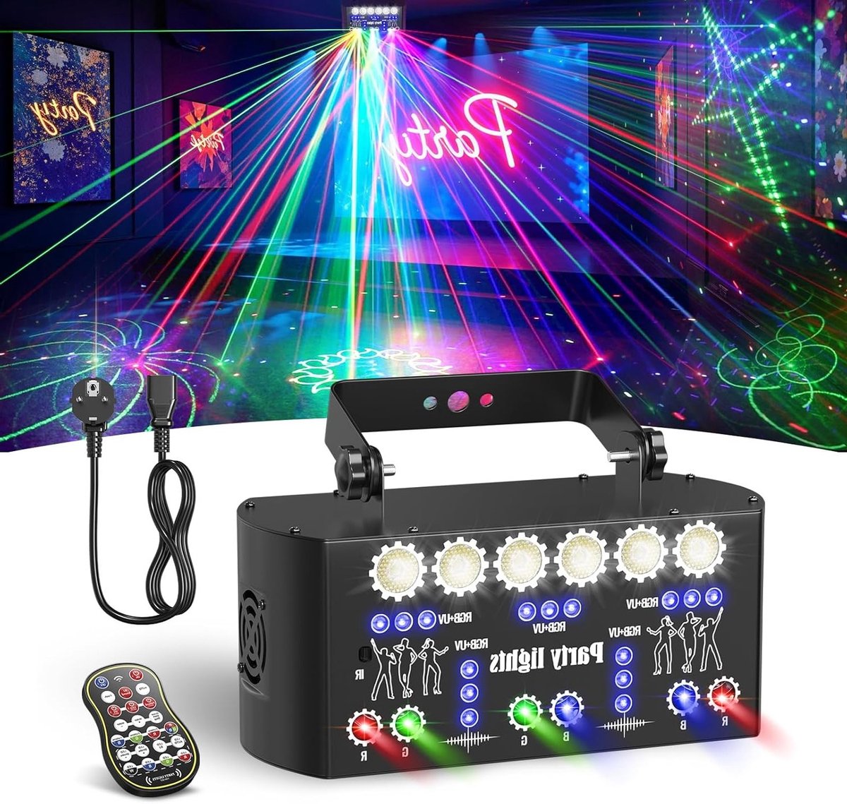 Disco Lichten voor Feesten, LED RGB & UV Effecten, DMX Strobe Projector met 27 Leds, Ideaal voor Karaoke, Bruiloften en Thuisfeesten