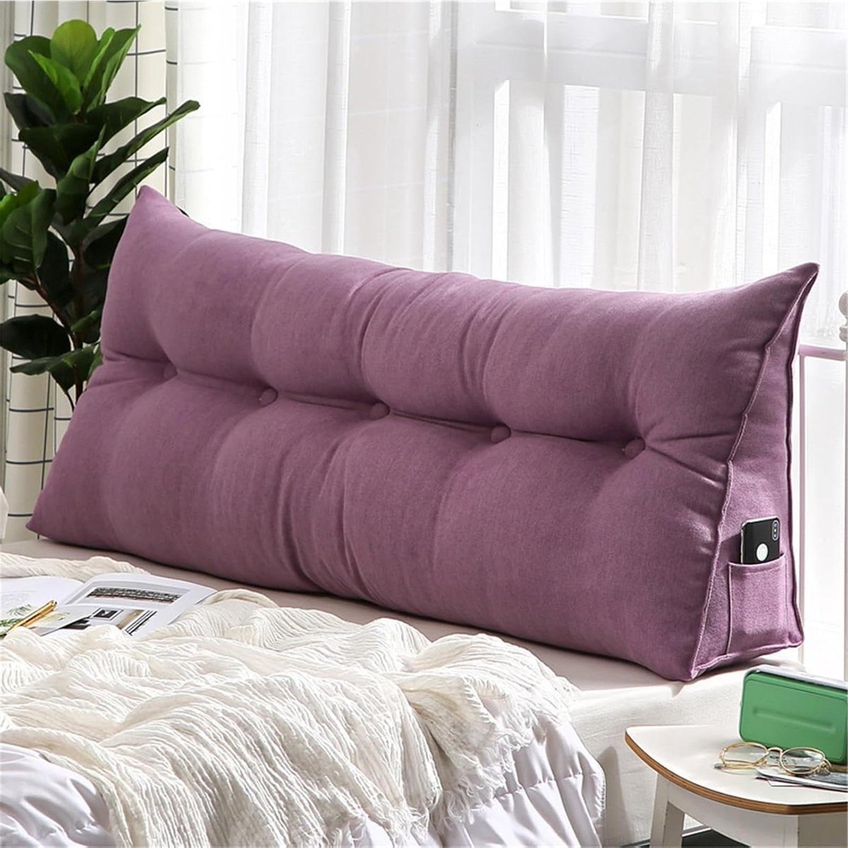 Leeskussen - Rugkussen Bankkussen - Comfortabel Lezen - Met Handig Zijvak - 60 x 50 x 20 cm - C