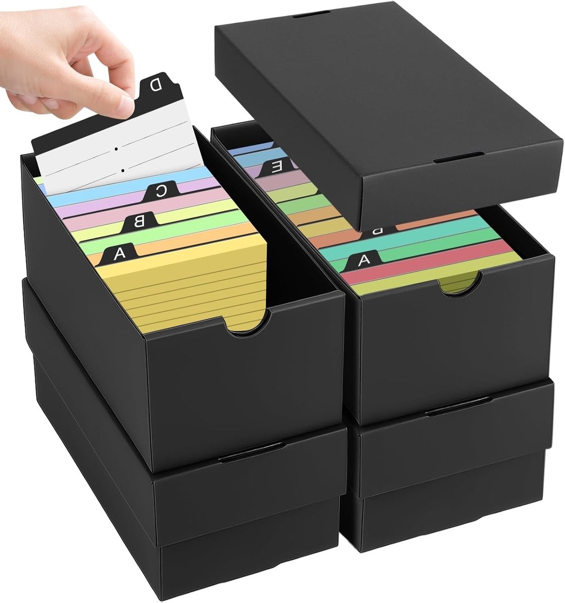 Indexkaarten Doos A7, Zwarte Opbergdoos voor Index- en Leeskaarten, Ideaal voor Leren en Schoolbenodigdheden, Geschikt voor 74 x 105 mm Papier, Handig voor Mobiel Leren en Organisatie