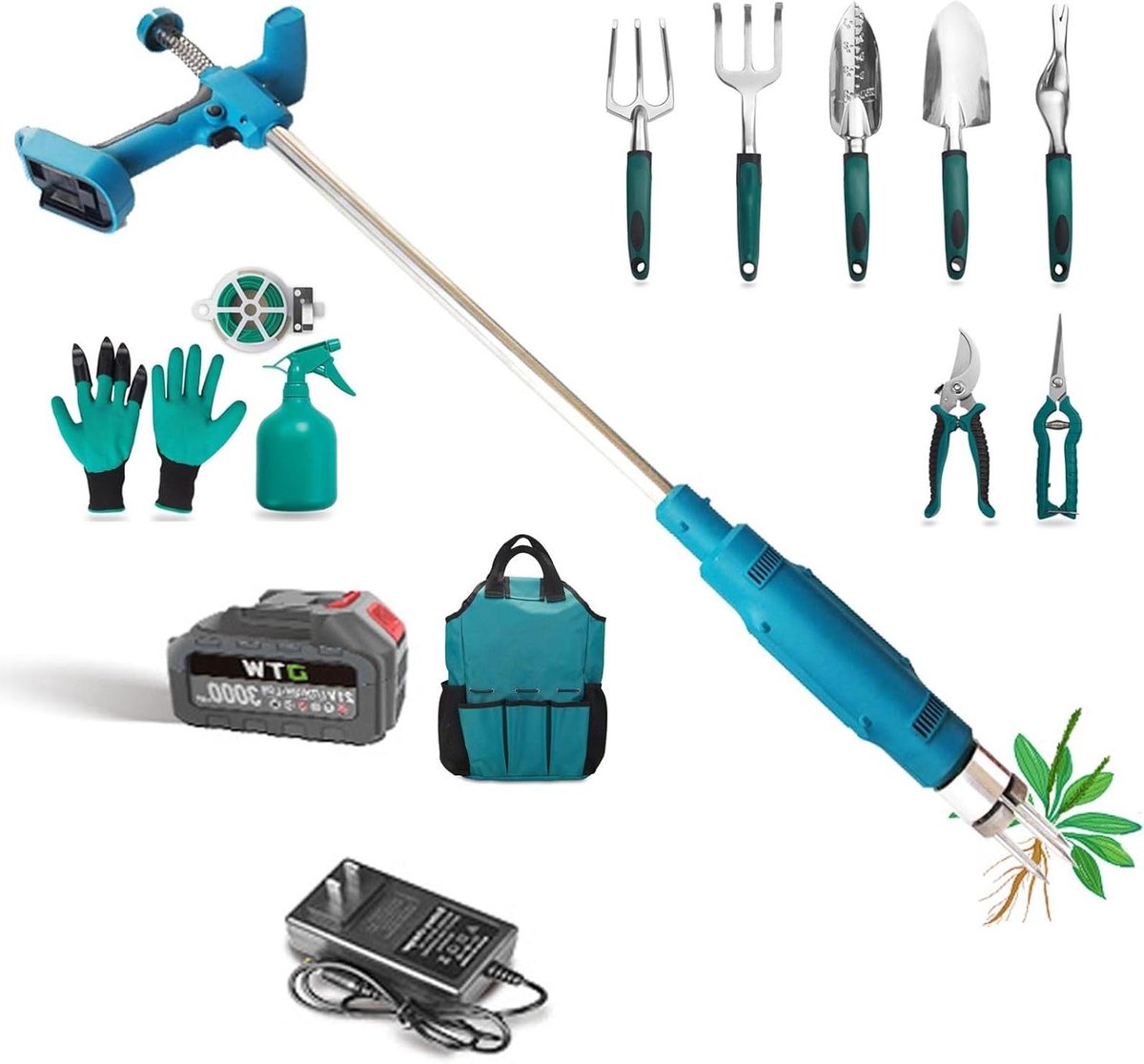 Elektrische Onkruidtrekker - Onkruidwieder Tuin - Gazon Onderhouden - 3 Stalen Klauwen - 102 cm - Zwart