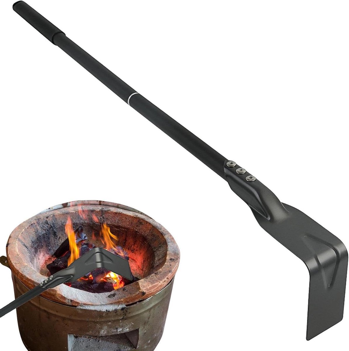 Asschep Pizzaoven - Houtskool hark - Oven Reinigen - Verlengde Handgreep - 67 cm - Zwart