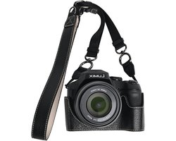 VOVMOEYA Beschermende cameratas voor Panasonic Lumix DC-FZ80D (Lumix DC-FZ82D/Lumix DC-FZ85D), FZ80D cameratas FZ82D FZ85D Half Case met verstelbare schouderriem PU Case Set-, Zwart, Morden