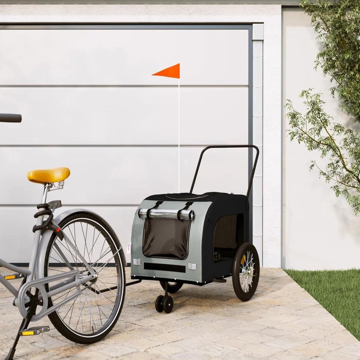 Fietskar voor Huisdieren - Dierenkar - Comfortabel Transport - Robuust IJzeren Frame - 1 Zitplaats - Zwart Grijs